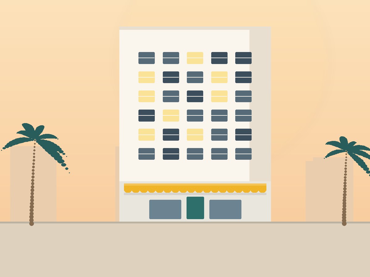 Illustration of a downtown residential building at dawn